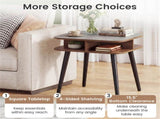 Faux Marble Side Table with 4-Sided Storage Shelves, 24" Square End Table for Living Room Bedroom 15029922