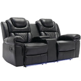 Home Theater Seating Manual Recliner Loveseat with Hide-Away Storage, Cup Holders and LED Light WF310726AAB