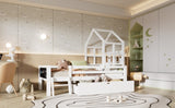 Twin Size House Bed Ladder and Storage Drawers for Kid Bedroom,Solid Wood Platfrom Bedframe N736P195110W