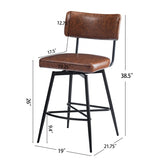 ZUN 26''Retro Swivel Counter Stools Set of 2,Brown Counter Stools with iron Frame,PU Sponge N780P199991B