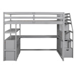 ZUN Full Size Loft Bed with Desk and Shelves, Two Built-in Drawers, Storage Staircase, Gray 83833140