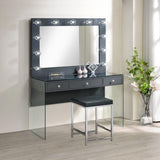 Dark Grey Upholstered Square Vanity Stool B062P145505