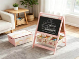 Pink Cute Fox Kids Easel with Paper Roll Toy Box with Lid, Double-Sided Blackboard Whiteboard for 88320195