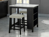Dining Room Transitional 3pc Dining Set Gloss Table Top w Storage Shelves Side 2x Stools Black Ivory B2741P301902
