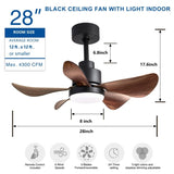 ZUN 28 lnch Ceiling Fan with Lights Remote Control,Small Ceiling Fan Flush Mount, 5 Reversible Blades, W2352P204385