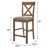 Tan and Weathered Oak Counter Height Stools with Cross Back B062P181292
