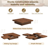 Square Marble Veneer Coffee Table Sliding Top with Storage in Walnut 39.4'' WF322094AAD