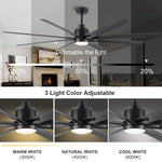 ZUN 72'' Indoor Smart Black Ceiling Fan with LED light and App Remote Control W1367P197402