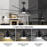 ZUN 72'' Indoor Smart Black Ceiling Fan with LED light and App Remote Control W1367P163660