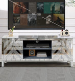 47 Inch Mirror TV Media Console with Diamond Glass Doors, Dual Door Design with Open Storage Space, W1445P299045