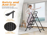 4 Step Ladder with Handrails, Portable Steel Folding Stool with Wide Anti-Slip Pedal Black 09863808