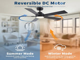 52" Matte Black Modern Reversible Motor Integrated LED Dimmable Ceiling Fan with Light and Remote W1367P448317