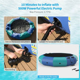 10 Feet Floating Water Trampoline - 330 lbs Capacity, Durable PVC/Oxford Cloth, with 500W Inflator & 93091200