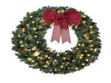 48" Holiday Wreath with Bow, Berries, Pinecones & 8 Modes 36989048