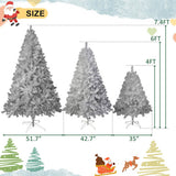 6FT Sliver Pre-Lit Artificial Christmas Tree, Hinged Full Tree with Metal Stand, 800 Branch Tips, 27922000
