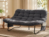 1339487cm 2-Seater Curved Wicker Loveseat with Magazine Pockets & Grey Cushion 76917434