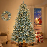 ZUN 7ft Lighted Artificial Christmas Tree with Wreath Set of 2 , Christmas Tree Holiday Decoration, N710P181622F