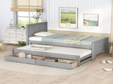 Twin Size Platform Bed with Trundle and Drawers, Gray WF298815AAE
