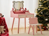 Kids Vanity Table and Chair Set, Girls Vanity with Mirror & 3-Color LED Lights, 1 Large Drawer & 11882332