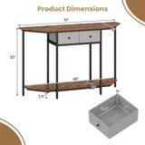 2-Tier Industrial Console Table - Polygonal Tabletop & Open Shelf, 2 Folding Fabric Drawers for 37444231