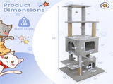 64" Light Gray Cat Tower with Plush Perches & 3 Dangling Balls, Jute Scratching Posts & Anti-Tipping 52858921