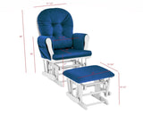 ZUN Mason Glider and Ottoman White Wood and Navy Fabric B022P174718