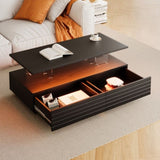 Modern Black Rectangular LED Lights Coffee Table with 2 drawers in 47.2" N735P250962B