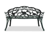 Outdoor Cast Aluminum Patio Bench, Porch Bench Chair with Curved Legs Rose Pattern, Antique Green 56157164