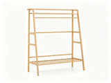 Natural Bamboo Clothing Rack, Multi-Layer Garment Organizer with Top & Bottom Storage Shelves, Side 02619483