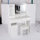 41" Large Size Left Drawer Desktop Vanity TableCushioned Stool, Extra Large Touch Control LED W3258P296790