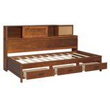 Twin Size Wooden Daybed with 3 Storage Drawers, Upper Soft Board, shelf, and a set of Sockets and N708P263524D