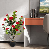 2 PCS 38 Inch Artificial Camellia Tree Faux Flower Plant in Cement 28367252