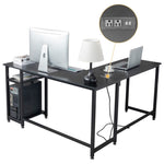 ZUN L-Shaped Desktop Computer Desk with Power Outlets & Shelf Tiger Black 06147125