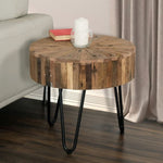 ZUN Contemporary 22 in. Round Reclaimed Wood Accent End Iron Hairpin Legs, Living Room Side B011P198367