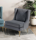Modern Luxury Dark Gray Chenille Upholstery Wingback Accent Chair 1pc Gold Finish Metal Legs Pocket B011P308541
