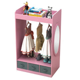 Kids Costume Organizer Costume RackKids ArmoireOpen Hanging Armoire Closet with Mirror-PINK 52444756