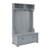 Classic Cosatal Style Hall Tree Entryway Bench with Open Shelves and Shoe Cabinets, SOLID WOOD Feet, W1758126923