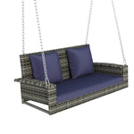 ZUN 2-Person Wicker Hanging Porch Swing with Chains, Cushion, Pillow, Rattan Swing Bench for Garden, 81059257