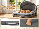 Gray Hand-Woven PE Rattan Dog Bed with Adjustable Canopy, Elevated Outdoor Pet Daybed with Washable 33187584