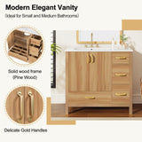 36" Wood Bathroom Vanity with Solid Wood Frame, 2 Soft Close Doors, 4Soft Close Drawers, Adjustable N729P321351N