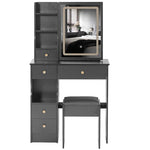 ZUN Small Size Left Drawer Desktop Vanity Table + Cushioned Stool, Touch Control Sliding LED Mirror, W936P202449