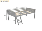 Twin Size Wood Low Loft Bed with Ladder, ladder can be placed on the left or right, Gray WF313084AAE