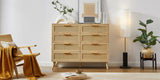 ZUN Bedroom dresser, 8 Double Dresser with rattan drawers, wood chest of drawers for kids living W1162P190402