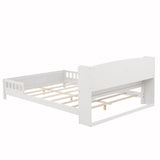 Full Pine Wood Bed with Bookcase Headboard ,LED Motion Sensor Light, Bed Guardrails,White W504P277600