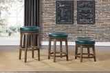 Round Swivel Bar Stools Set of 2, Green Faux Leather 360-degree Swivel Seat Nailhead Trim Solid Wood B011P201568