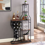 ZUN 11 Bottle Wine Bakers Rack, 5 Tier Freestanding Wine Rack with Hanging Wine Glass Holder and Storage W2167130778