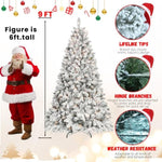 ZUN 7.5ft Snow-Flocked Artificial Christmas Tree with Pine Cones, Prelit Xmas Trees, Hinged Easy 68351185