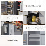 K&K Rolling Kitchen Island with Storage, Kitchen Cart with Rubber Wood Top, 3 Drawer, 2 Slide-Out WF316599AAG