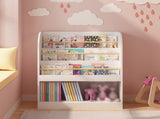 3-Tier Scalloped Bookshelf, Bookcase for Toddlers, Wooden Book Shelf Organizer Display Furniture for 76288871