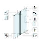 60*76" Fixed & Sliding Shower Door, Round Tube Hardware, Clear Glass Shower Door, 3/8 SGCC 89312418